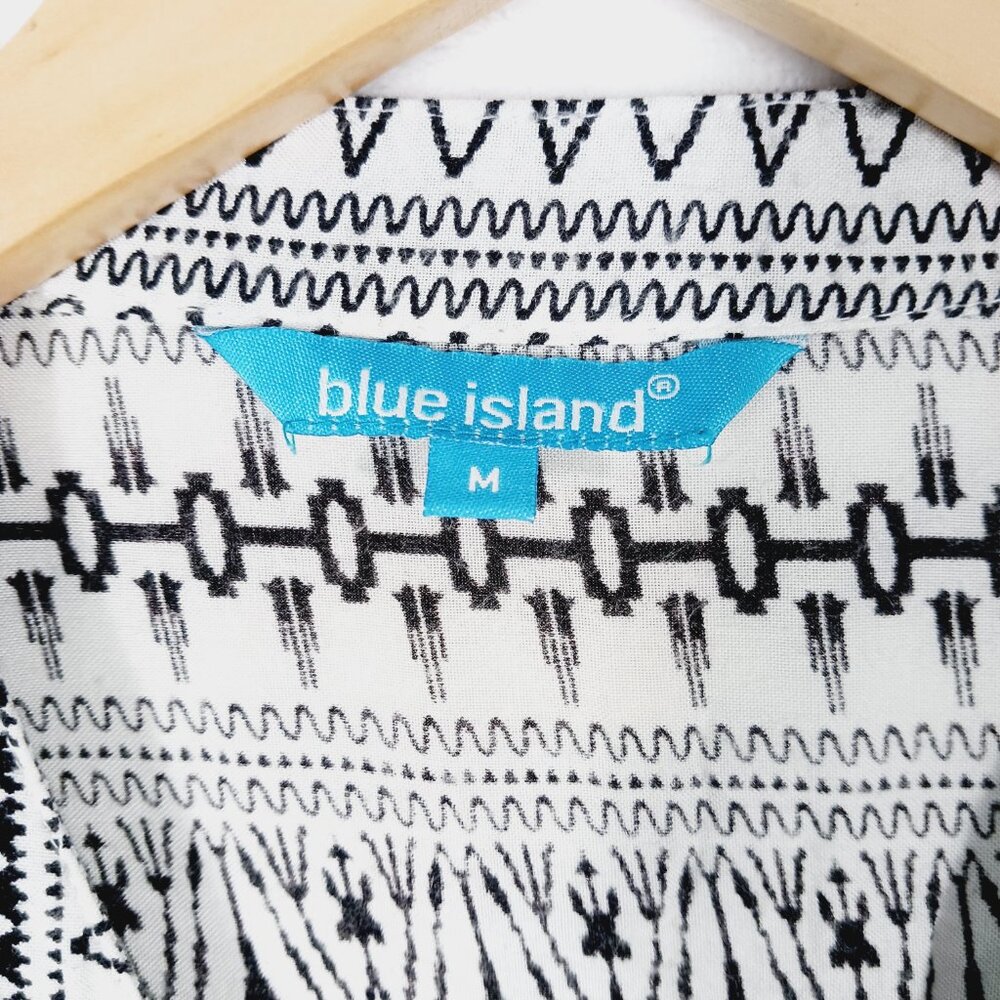 Blue Island Swim Cover Up, Size Medium, Black & White Print With White Pom Trim - Picture 2 of 16